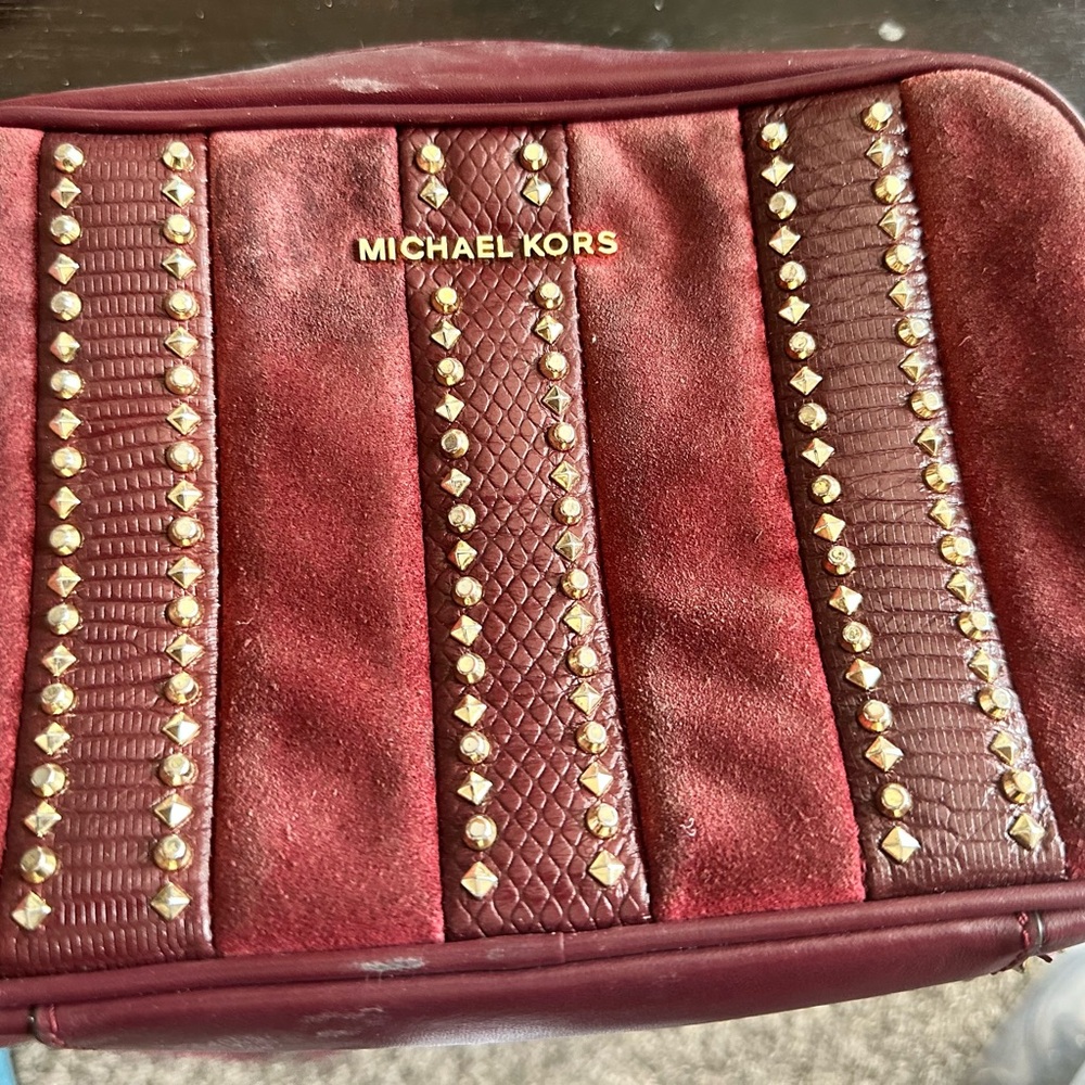 Michael Kors Maroon Bag with Gold Accents